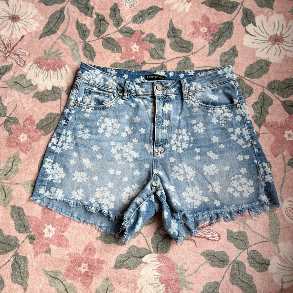 Sincerely Jules Light Blue Floral Jean Shorts